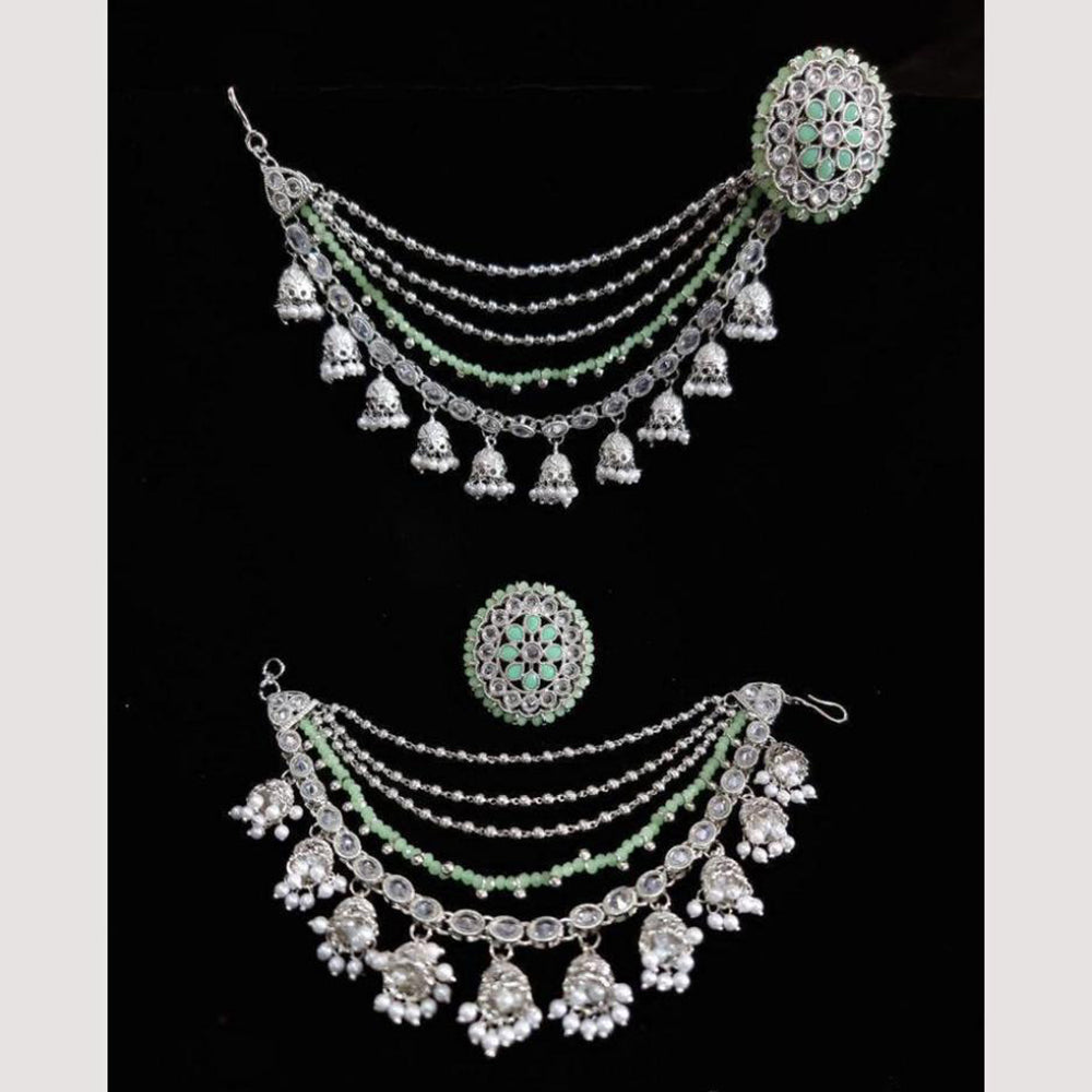 Anjali Jewellery Silver Plated Pota And Pearl Kanchain Earrings