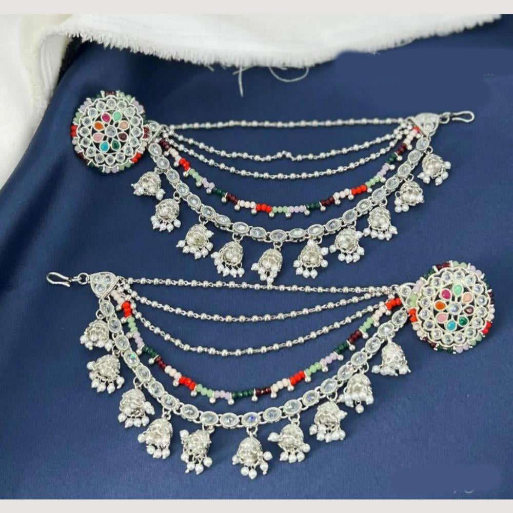 Anjali Jewellery Silver Plated Pota And Pearl Kanchain Earrings