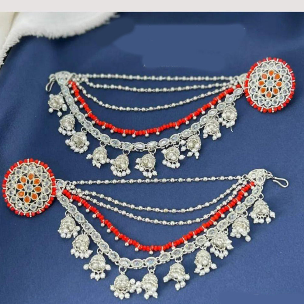 Anjali Jewellery Silver Plated Pota And Pearl Kanchain Earrings