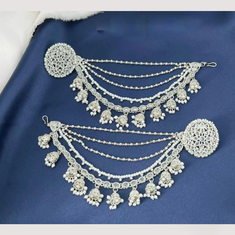 Anjali Jewellery Silver Plated Pota And Pearl Kanchain Earrings