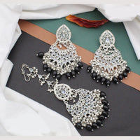 Anjali Jewellery Silver Plated Crystal Stone And Pearls Dangler Earrings With Maangtikka