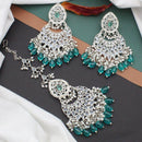 Anjali Jewellery Silver Plated Crystal Stone And Pearls Dangler Earrings With Maangtikka