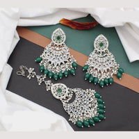 Anjali Jewellery Silver Plated Crystal Stone And Pearls Dangler Earrings With Maangtikka