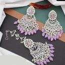 Anjali Jewellery Silver Plated Crystal Stone And Pearls Dangler Earrings With Maangtikka