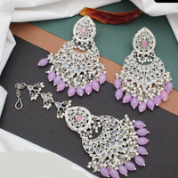 Anjali Jewellery Silver Plated Crystal Stone And Pearls Dangler Earrings With Maangtikka