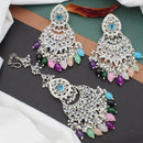 Anjali Jewellery Silver Plated Crystal Stone And Pearls Dangler Earrings With Maangtikka