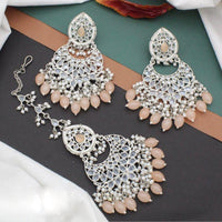 Anjali Jewellery Silver Plated Crystal Stone And Pearls Dangler Earrings With Maangtikka