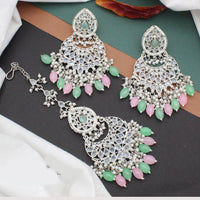 Anjali Jewellery Silver Plated Crystal Stone And Pearls Dangler Earrings With Maangtikka