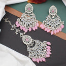 Anjali Jewellery Silver Plated Crystal Stone And Pearls Dangler Earrings With Maangtikka