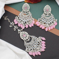 Anjali Jewellery Silver Plated Crystal Stone And Pearls Dangler Earrings With Maangtikka