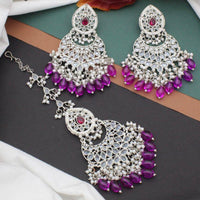 Anjali Jewellery Silver Plated Crystal Stone And Pearls Dangler Earrings With Maangtikka