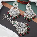 Anjali Jewellery Silver Plated Crystal Stone And Pearls Dangler Earrings With Maangtikka