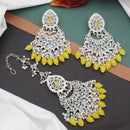 Anjali Jewellery Silver Plated Crystal Stone And Pearls Dangler Earrings With Maangtikka