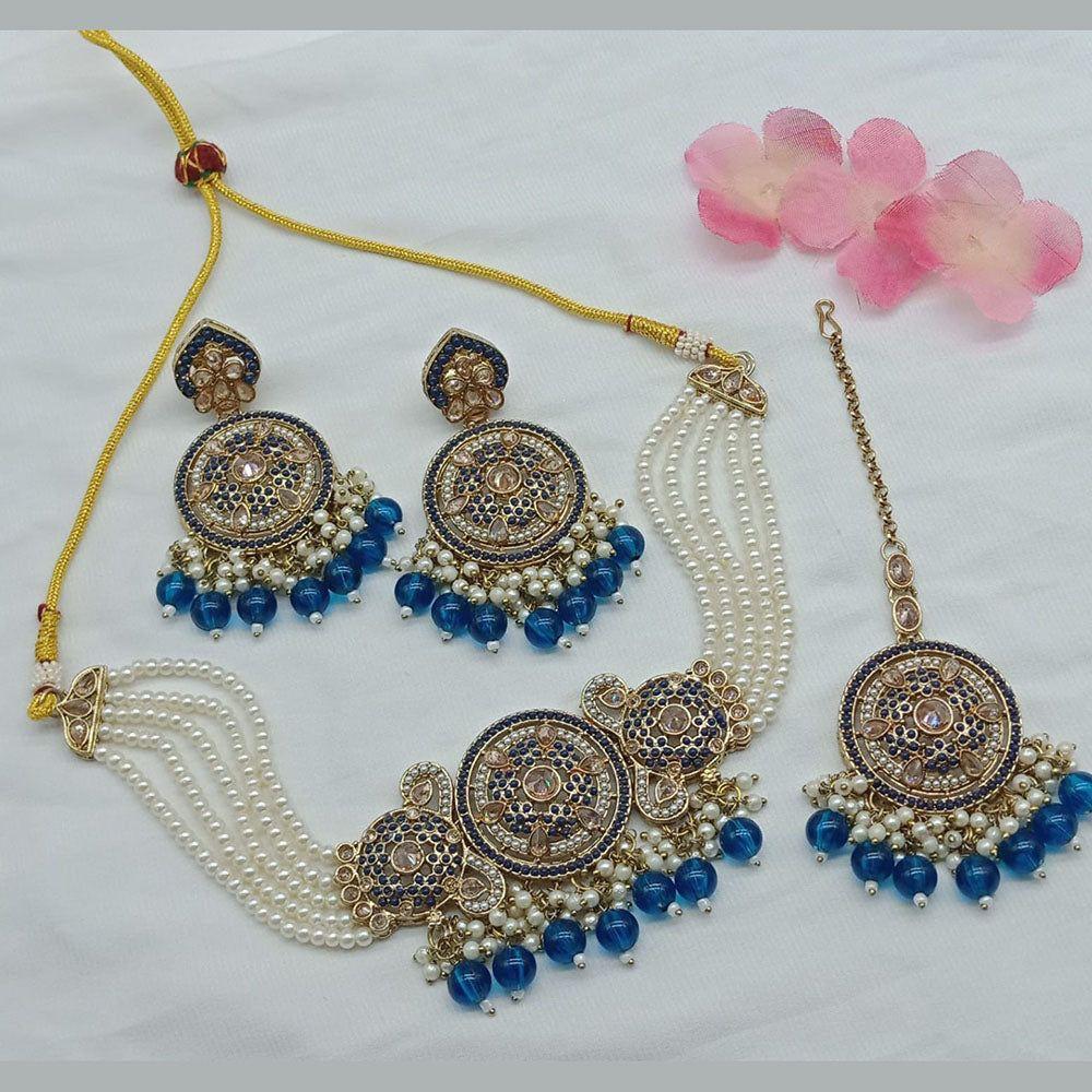 Anjali Jewellery Gold Plated Crystal Stone And Pearls Choker Necklace Set