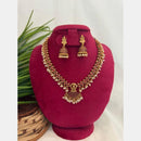 Anjali Jewellery Gold Plated Pota Stone And Pearls Temple Necklace Set