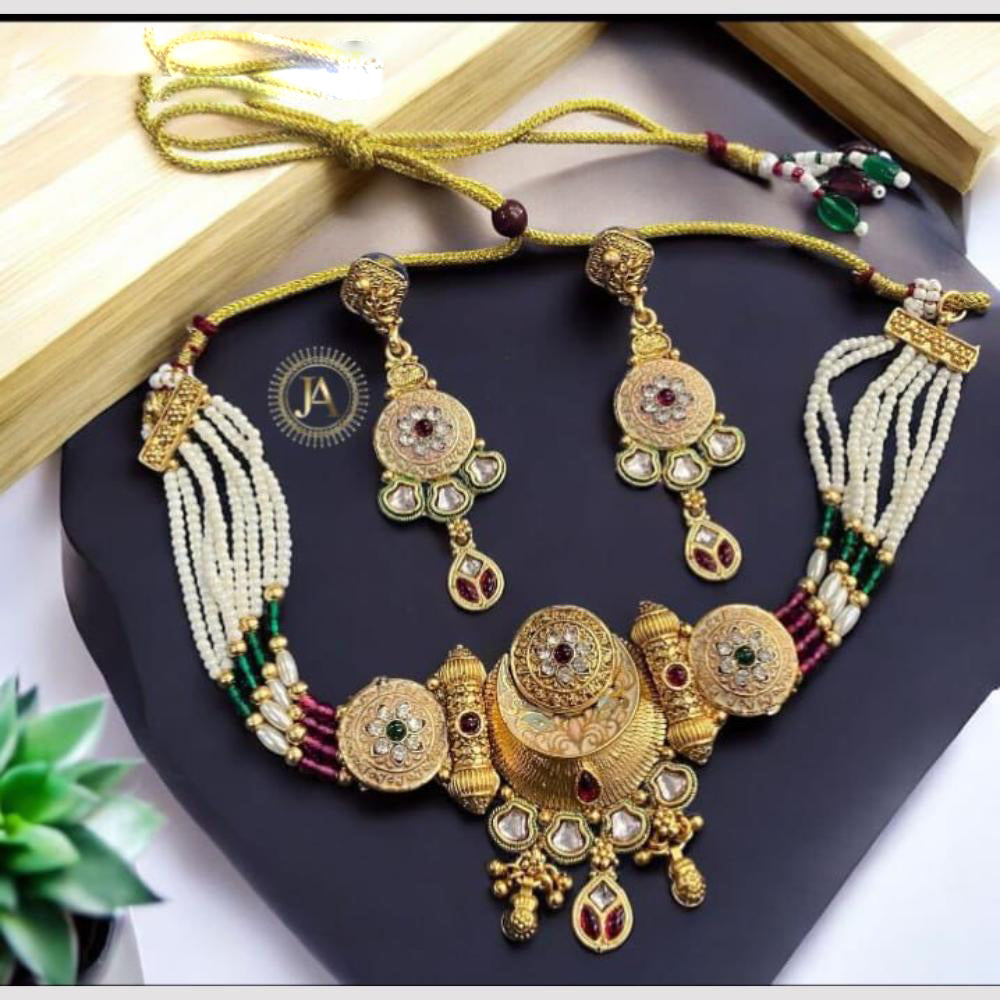 Anjali Jewellery Ethnic Elegance Pota Stone And Meenakari Pearls Choker Necklace Set