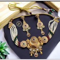 Anjali Jewellery Ethnic Elegance Pota Stone And Meenakari Pearls Choker Necklace Set