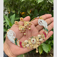 Anjali Jewellery Ethnic Elegance Pota Stone And Meenakari Pearls Choker Necklace Set