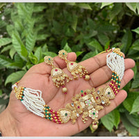 Anjali Jewellery Ethnic Elegance Pota Stone And Meenakari Pearls Choker Necklace Set