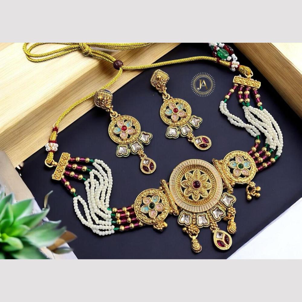 Anjali Jewellery Ethnic Elegance Pota Stone And Pearls Necklace Set