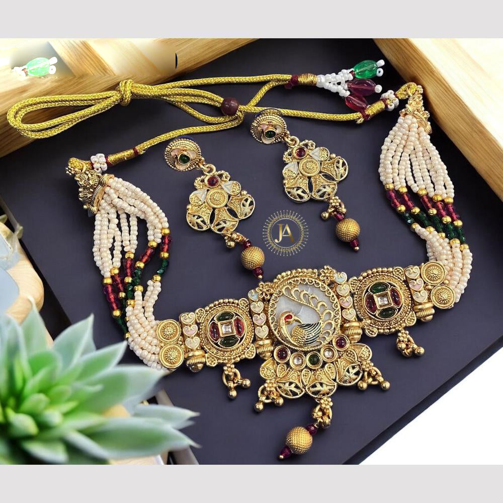 Anjali Jewellery Ethnic Elegance Pota Stone And Meenakari Pearls Choker Necklace Set