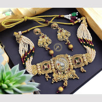 Anjali Jewellery Ethnic Elegance Pota Stone And Meenakari Pearls Choker Necklace Set