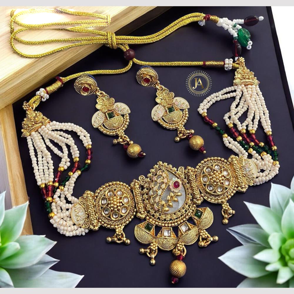 Anjali Jewellery Ethnic Elegance Pota Stone And Meenakari Pearls Choker Necklace Set
