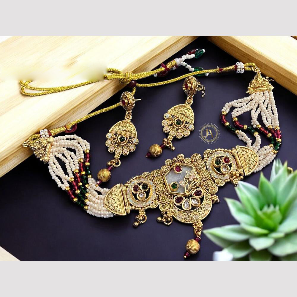 Anjali Jewellery Ethnic Elegance Pota Stone And Meenakari Pearls Choker Necklace Set