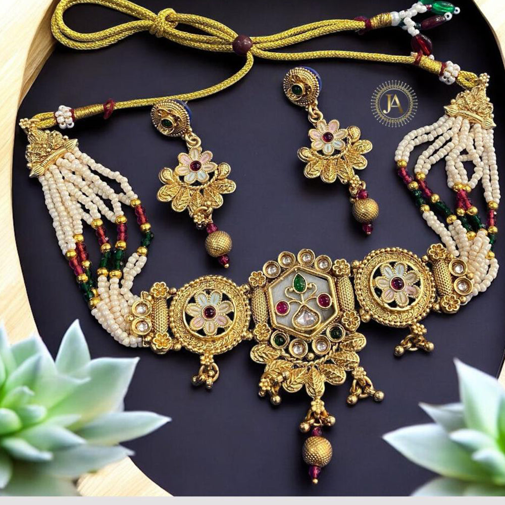 Anjali Jewellery Ethnic Elegance Pota Stone And Meenakari Pearls Choker Necklace Set