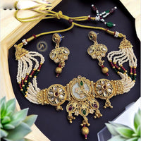 Anjali Jewellery Ethnic Elegance Pota Stone And Meenakari Pearls Choker Necklace Set