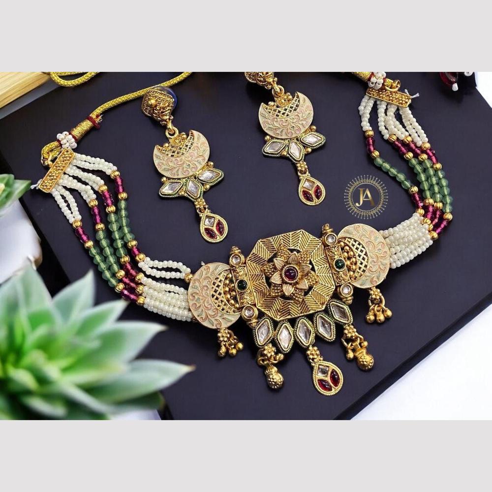 Anjali Jewellery Ethnic Elegance Pota Stone And Meenakari Pearls Choker Necklace Set