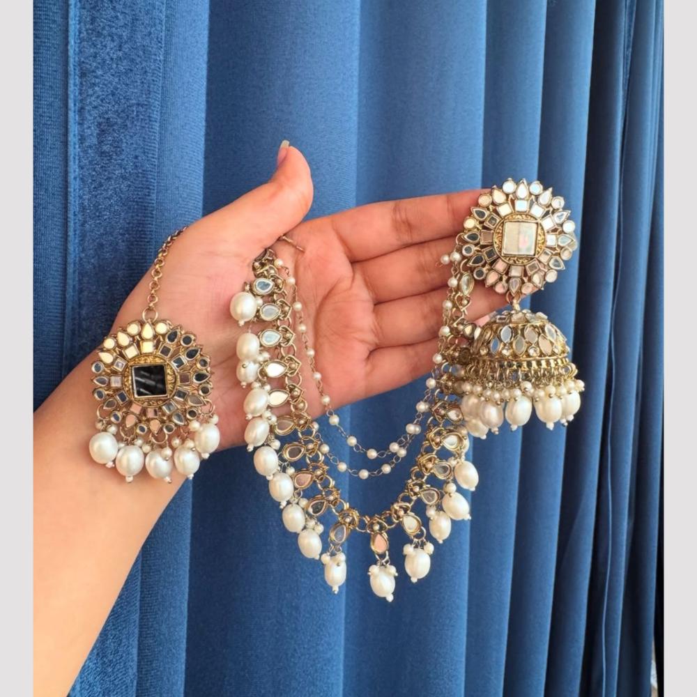 Anjali Jewellery Mirror Pearl And Beads Jhumki Earrings With Maangtikka