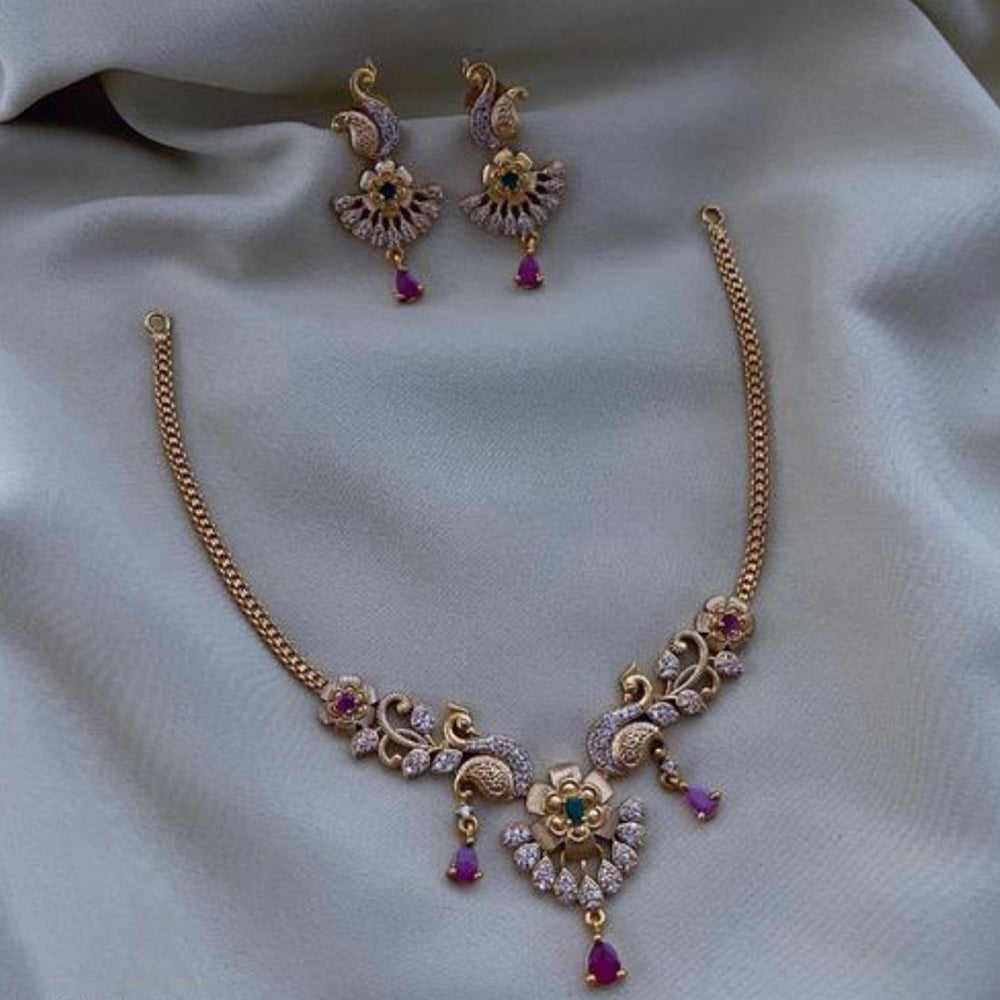 Anjali Jewellery Peacock and Floral Design with Pota Stone Necklace Set