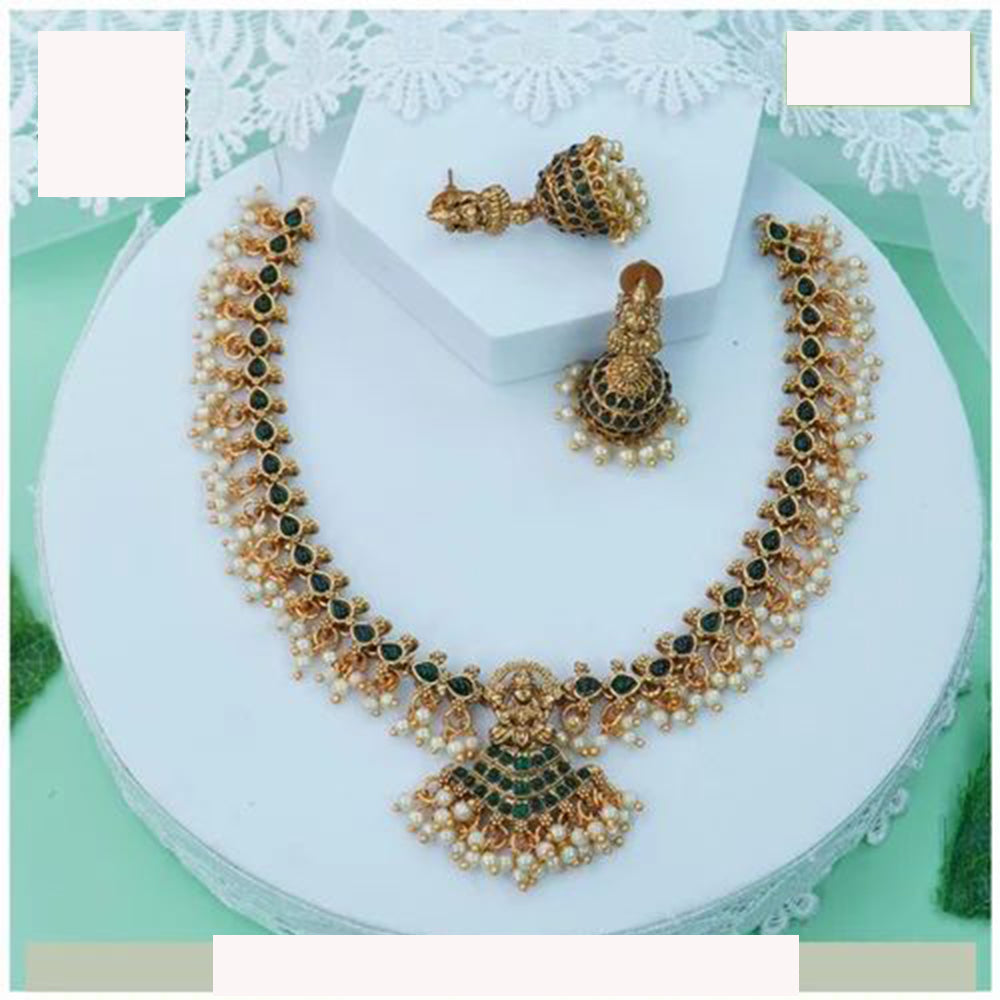 Anjali Jewellery Traditional Pota Stone and Beads Temple Necklace Set