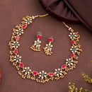 Kalpna Sales Gold Plated Crystal Stone And Pearls Necklace Set