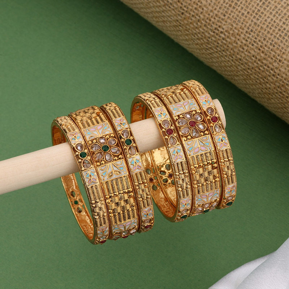 Kalpna Sales Surat Gold Plated Pota Stone Bangles Set