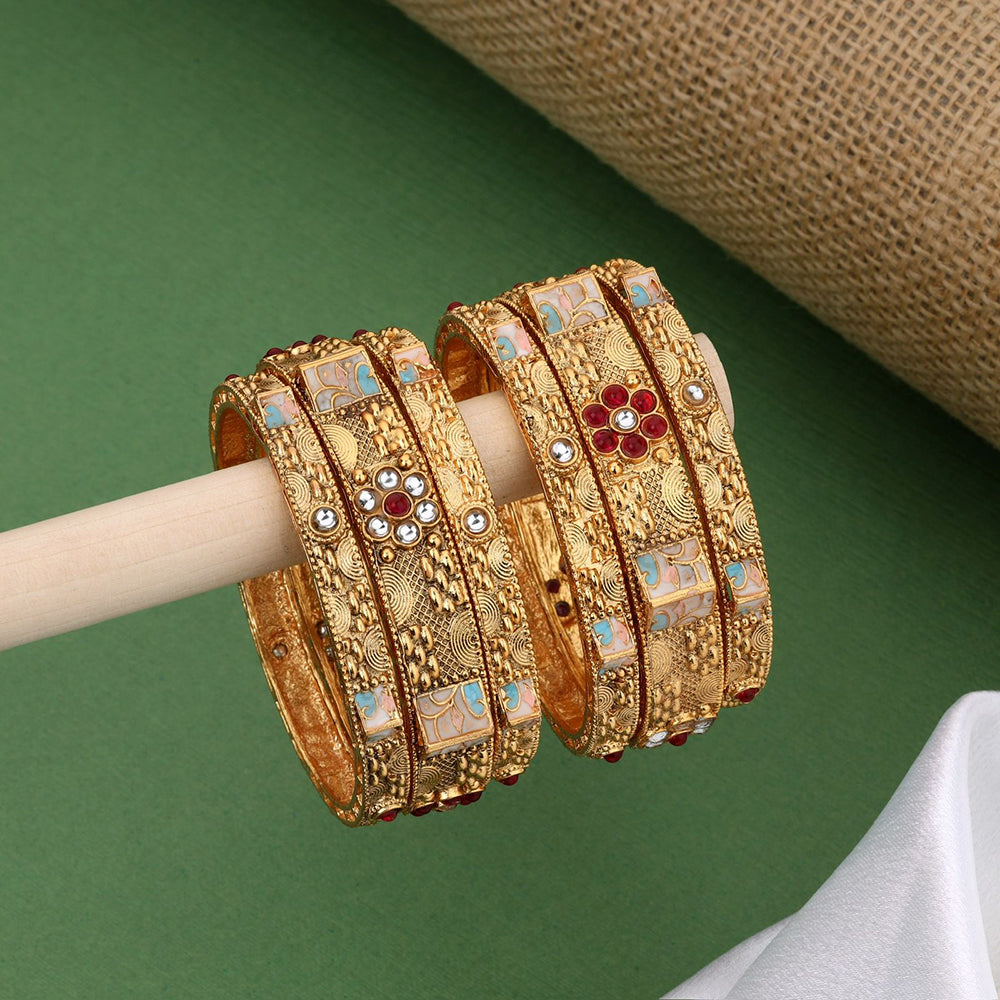 Kalpna Sales Surat Gold Plated Pota Stone Bangles Set