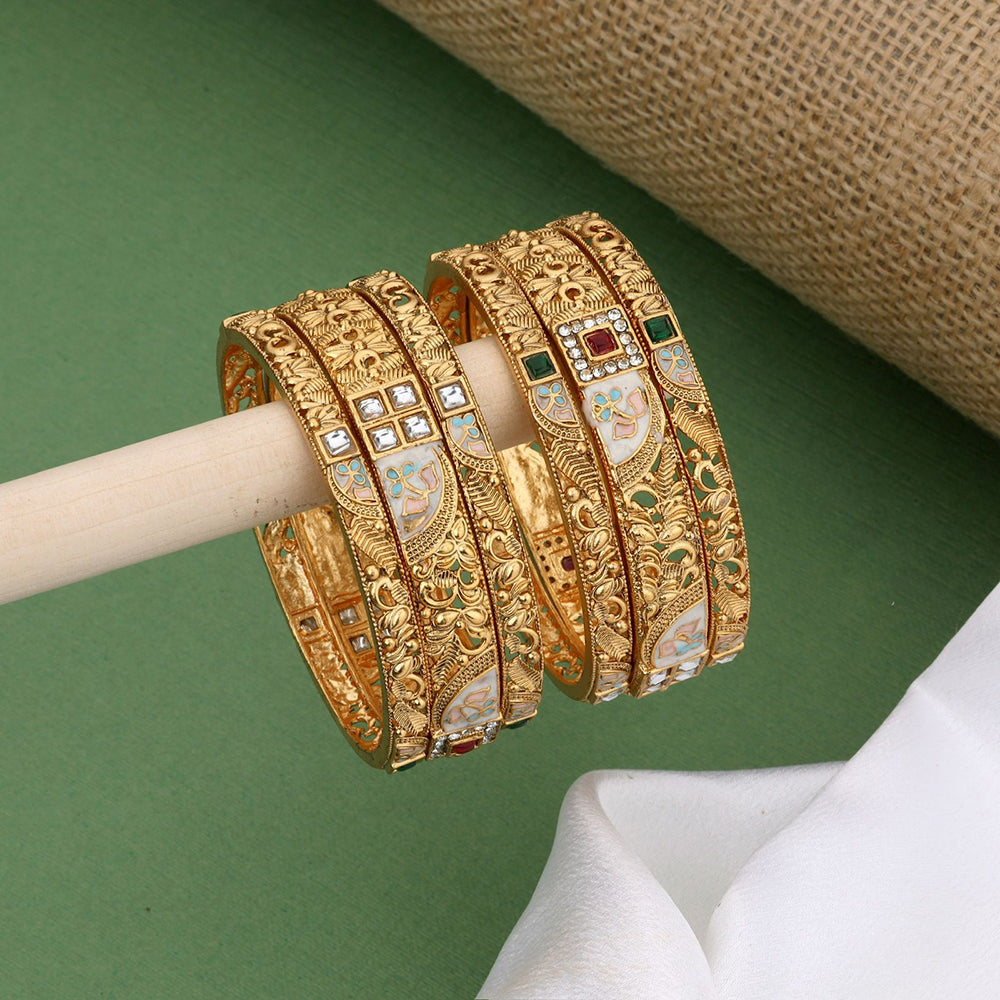 Kalpna Sales Surat Gold Plated Pota Stone Bangles Set