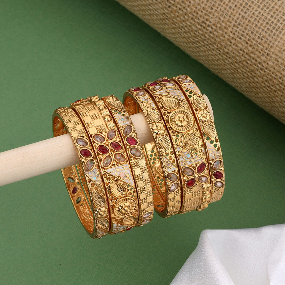 Kalpna Sales Surat Gold Plated Pota Stone Bangles Set