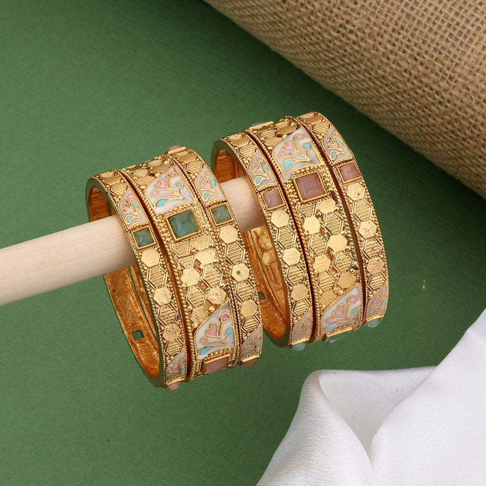 Kalpna Sales Surat Gold Plated Pota Stone Bangles Set