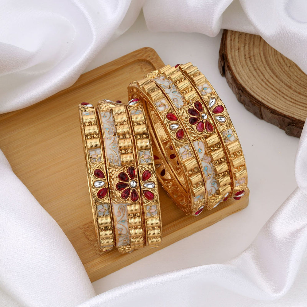 Kalpna Sales Surat Gold Plated Pota Stone Bangles Set