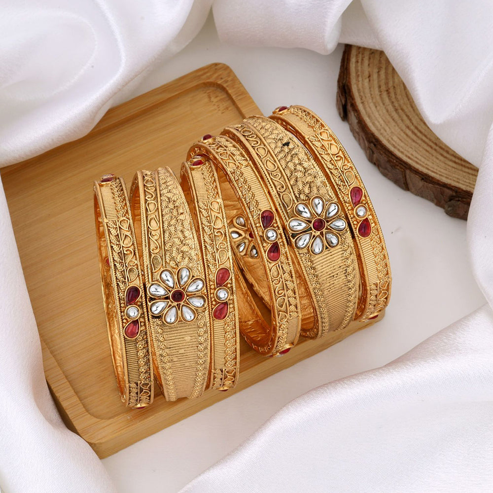 Kalpna Sales Surat Gold Plated Pota Stone Bangles Set