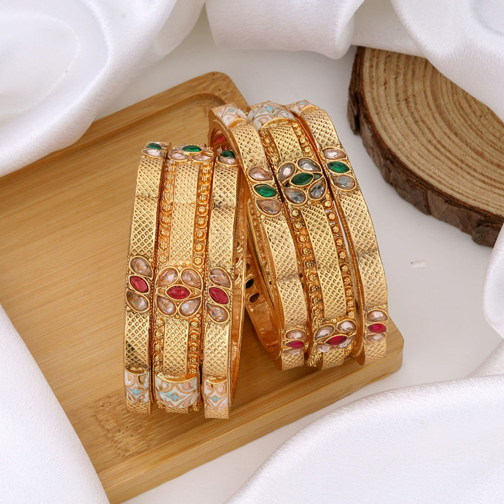 Kalpna Sales Surat Gold Plated Pota Stone Bangles Set
