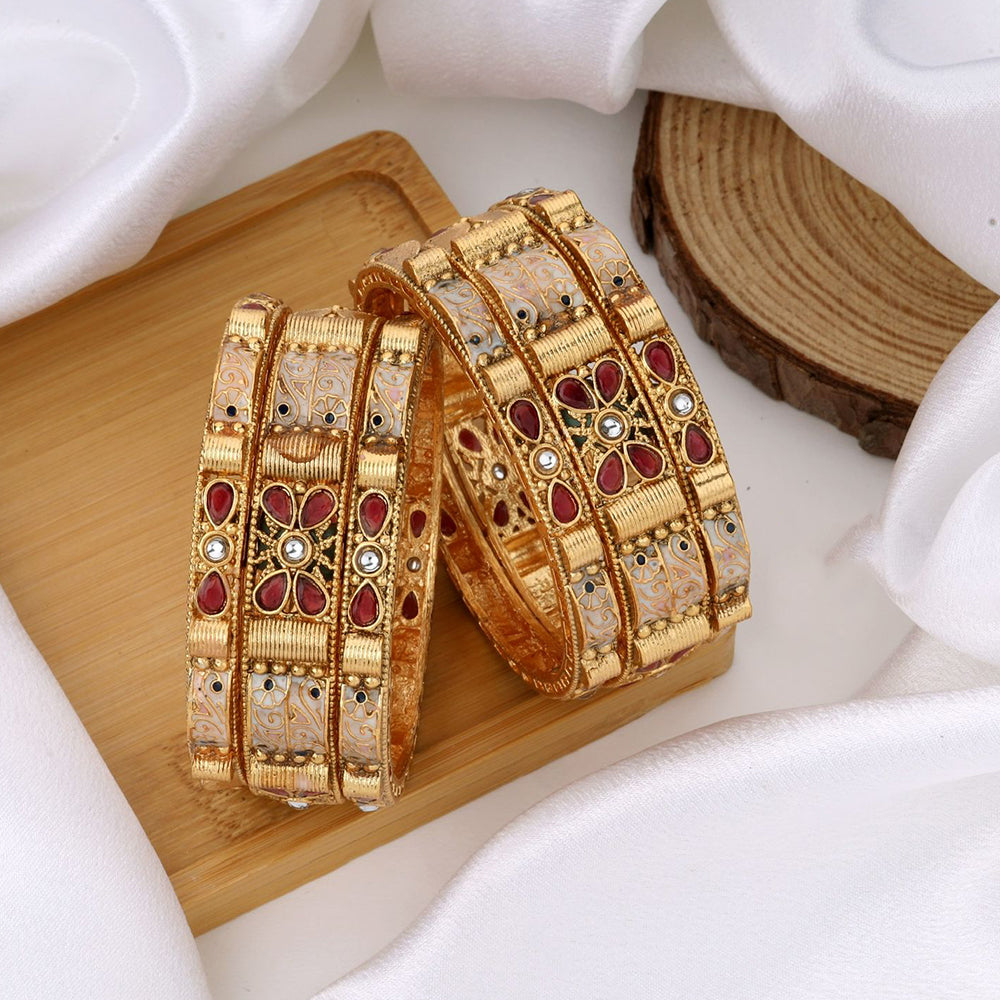 Kalpna Sales Surat Gold Plated Pota Stone Bangles Set