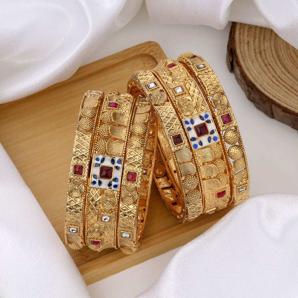 Kalpna Sales Surat Gold Plated Pota Stone Bangles Set