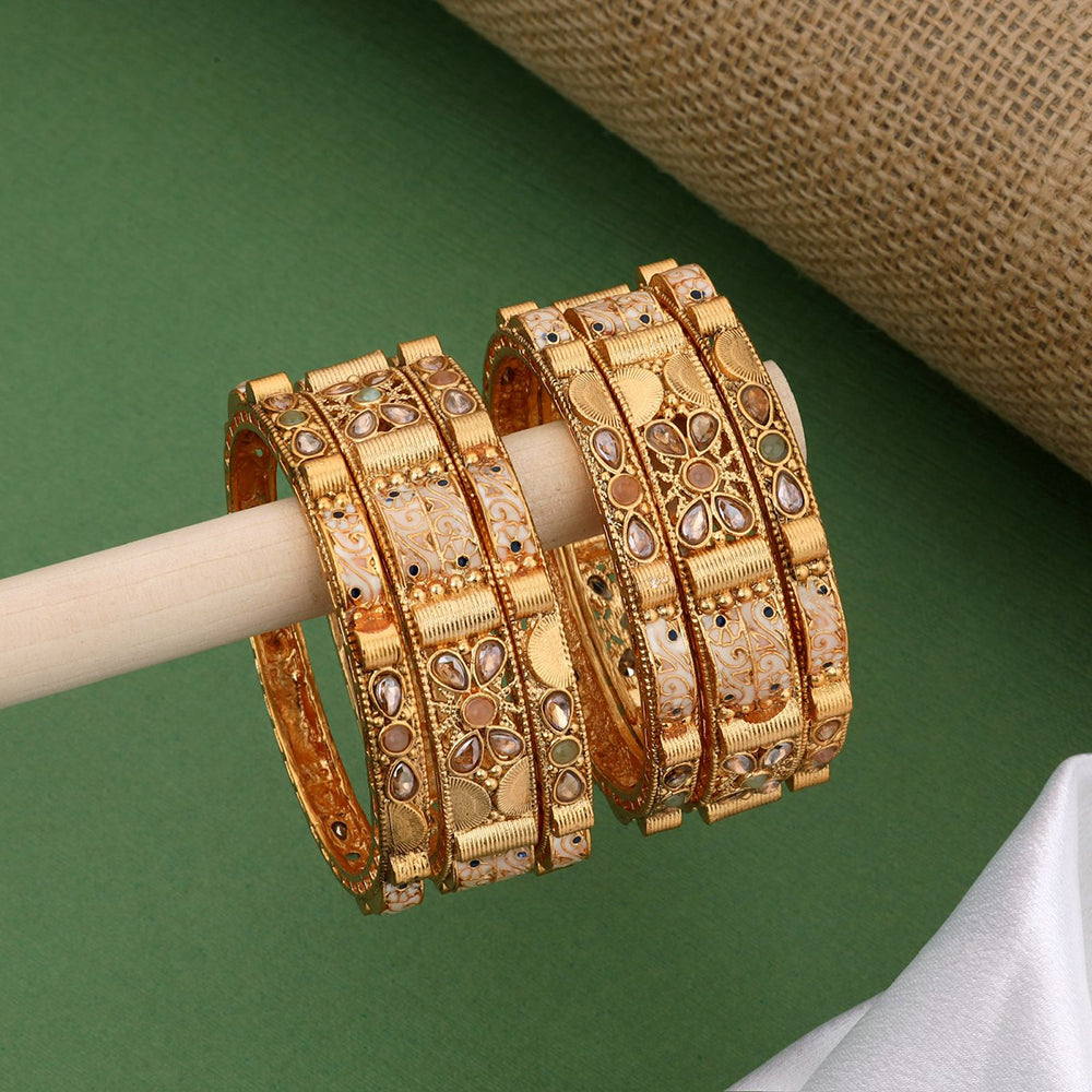 Kalpna Sales Surat Gold Plated Pota Stone Bangles Set