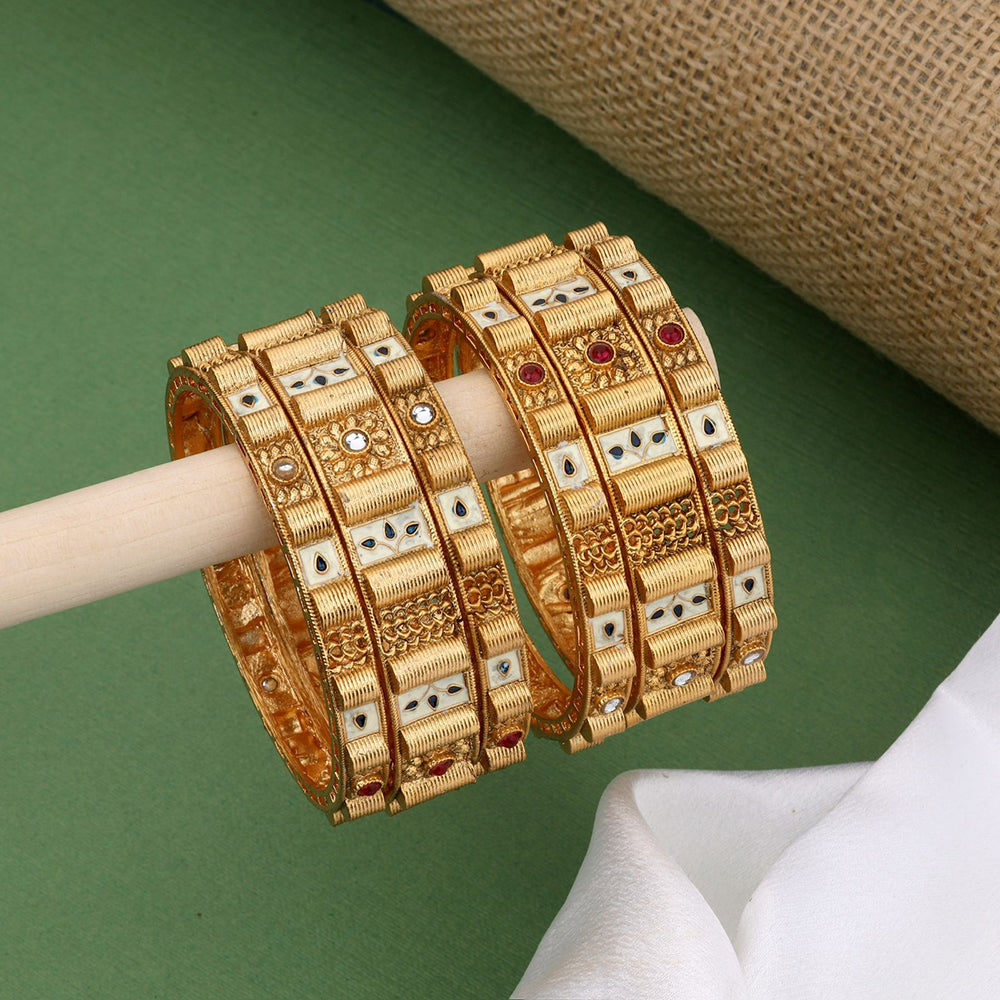 Kalpna Sales Surat Gold Plated Pota Stone Bangles Set