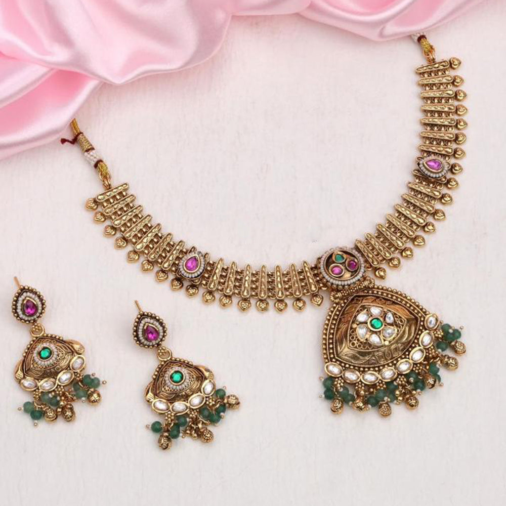 Kalpna Sales Surat Gold Plated Pota And Pearl Necklace Set