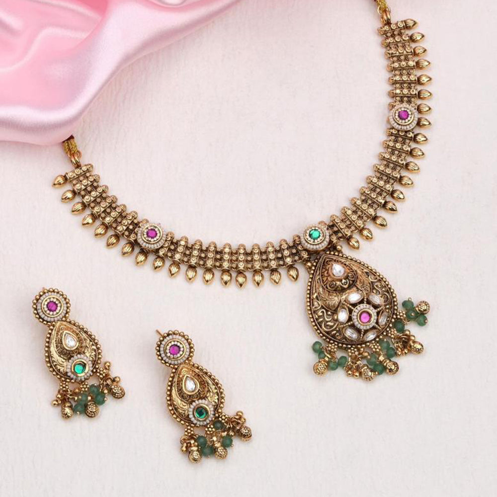 Kalpna Sales Surat Gold Plated Pota And Pearl Necklace Set