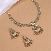 Kalpna Sales Surat Gold Plated Pota Stone And Meenakari Necklace Set